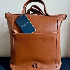 NWT Cole Haan Grand Ambition Small Convertible Backpack, British Tan